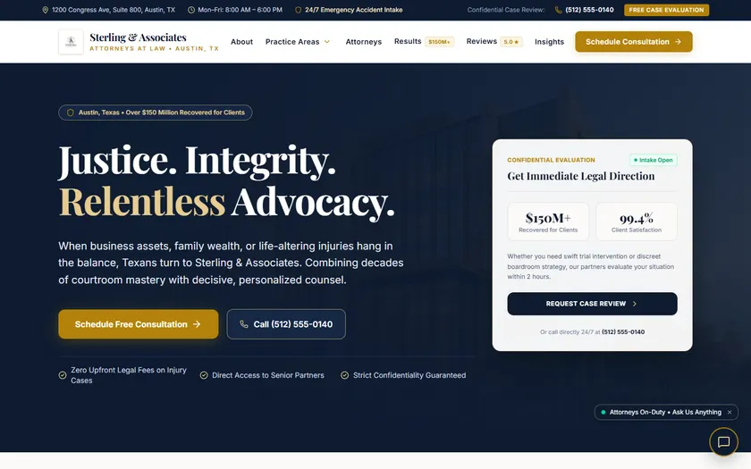 Law Firm Website demo — homepage of the fictional Sterling & Associates brand